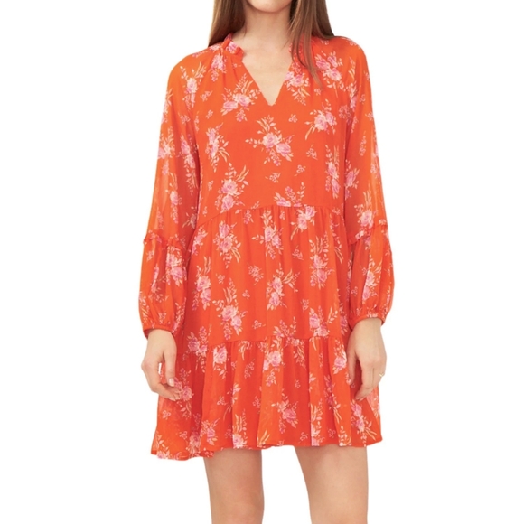 Vince Camuto Womens S Orange & Pink Flowy Three Tier Mini Dress NWT - Picture 4 of 4